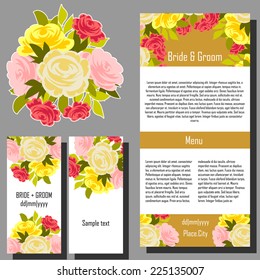 Wedding invitation cards with floral elements.