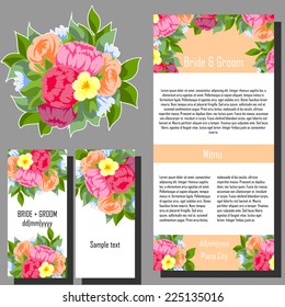 Wedding invitation cards with floral elements.