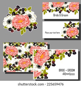 Wedding invitation cards with floral elements
