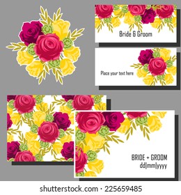 Wedding invitation cards with floral elements
