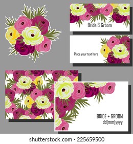 Wedding invitation cards with floral elements