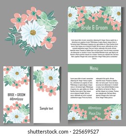 Wedding invitation cards with floral elements