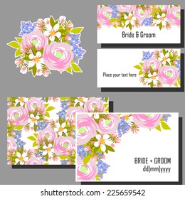 Wedding invitation cards with floral elements
