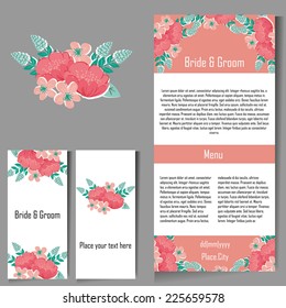 Wedding invitation cards with floral elements