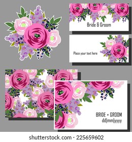 Wedding invitation cards with floral elements