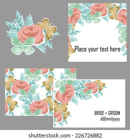 Wedding invitation cards with floral elements