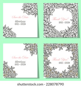 Wedding invitation cards with floral elements