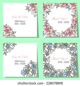 Wedding invitation cards with floral elements