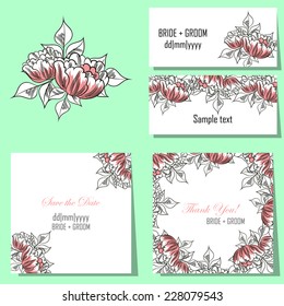 Wedding invitation cards with floral elements