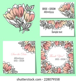 Wedding invitation cards with floral elements