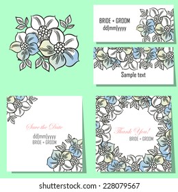 Wedding invitation cards with floral elements