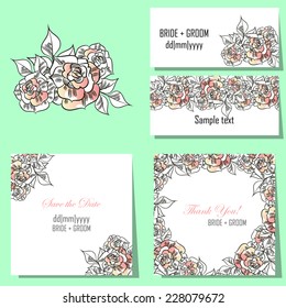 Wedding invitation cards with floral elements
