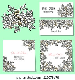 Wedding invitation cards with floral elements