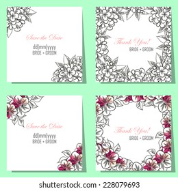 Wedding invitation cards with floral elements