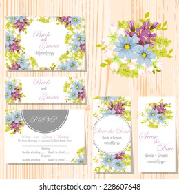 Wedding invitation cards with floral elements