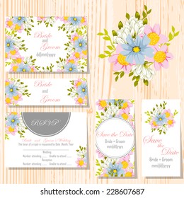 Wedding invitation cards with floral elements