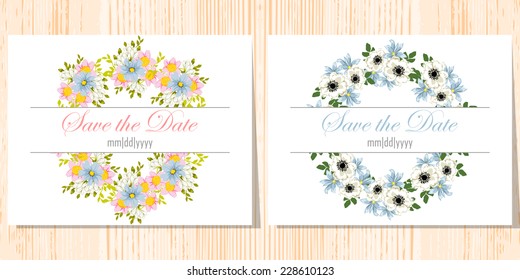Wedding invitation cards with floral elements