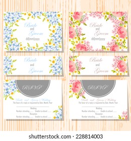 Wedding invitation cards with floral elements