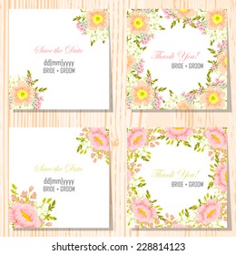 Wedding invitation cards with floral elements