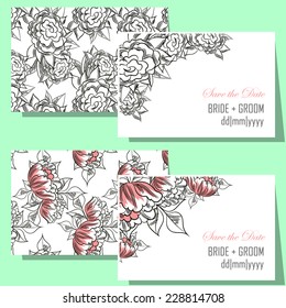 Wedding invitation cards with floral elements