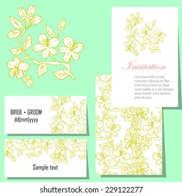 Wedding invitation cards with floral elements