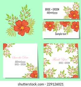Wedding invitation cards with floral elements