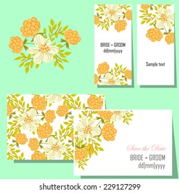 Wedding invitation cards with floral elements