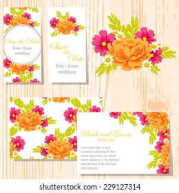 Wedding invitation cards with floral elements