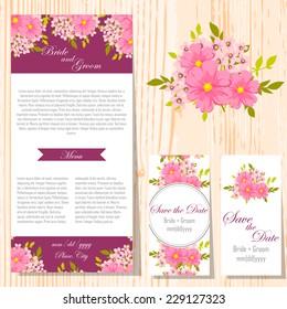 Wedding invitation cards with floral elements