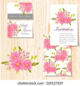 Wedding invitation cards with floral elements