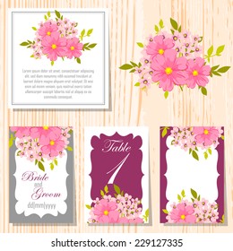 Wedding invitation cards with floral elements
