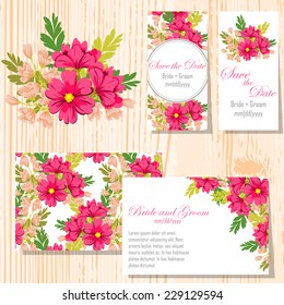 Wedding invitation cards with floral elements.