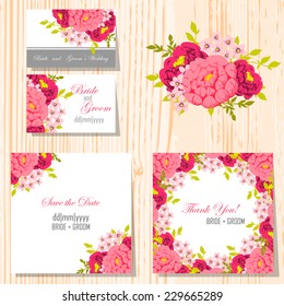 Wedding invitation cards with floral elements