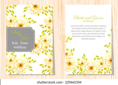 Wedding invitation cards with floral elements