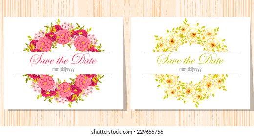 Wedding invitation cards with floral elements