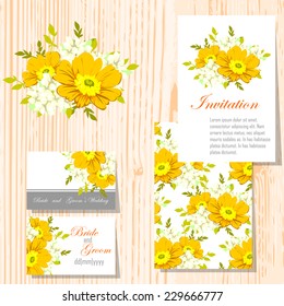 Wedding invitation cards with floral elements
