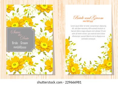 Wedding invitation cards with floral elements