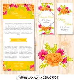 Wedding invitation cards with floral elements
