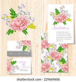 Wedding invitation cards with floral elements