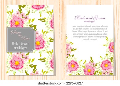 Wedding invitation cards with floral elements.