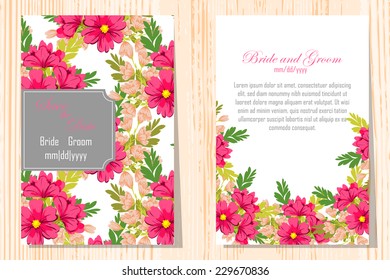 Wedding invitation cards with floral elements.