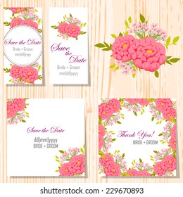 Wedding invitation cards with floral elements.