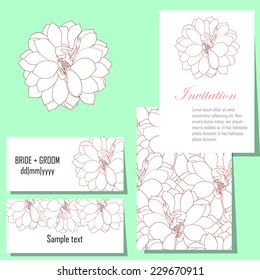 Wedding invitation cards with floral elements.