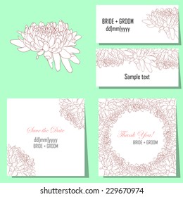 Wedding invitation cards with floral elements.