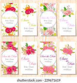 Wedding invitation cards with floral elements.