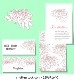 Wedding invitation cards with floral elements.