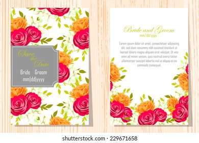 Wedding invitation cards with floral elements.