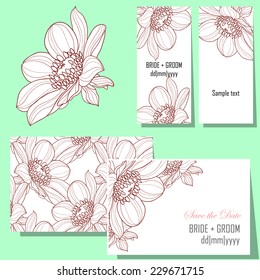 Wedding invitation cards with floral elements.
