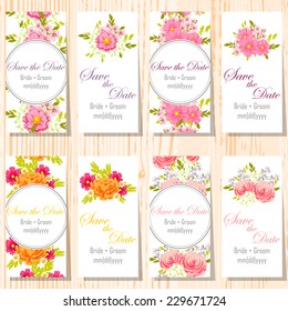 Wedding invitation cards with floral elements.