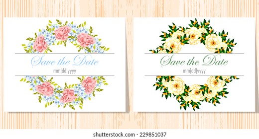 Wedding invitation cards with floral elements